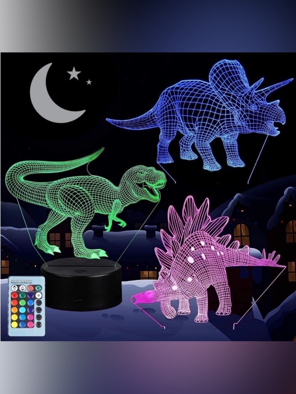 3D Dinosaur Led Night Light - Come with 3 Patterns Acrylic Plate,16 Colors